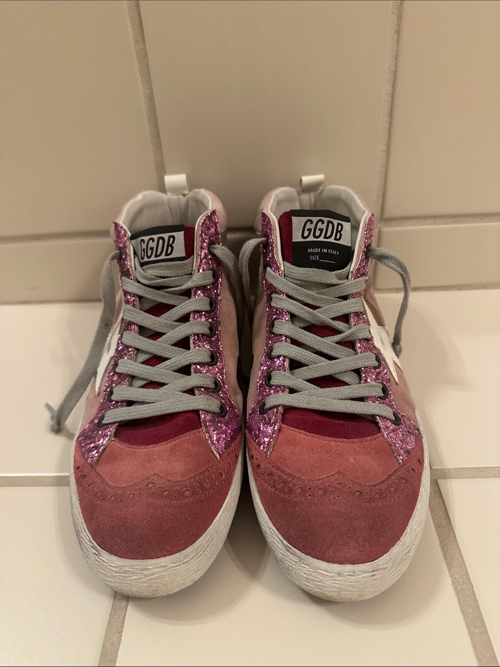 Golden Goose Pink Glitter & Suede High-Top Sneaker with White Star - Picture 4 of 8